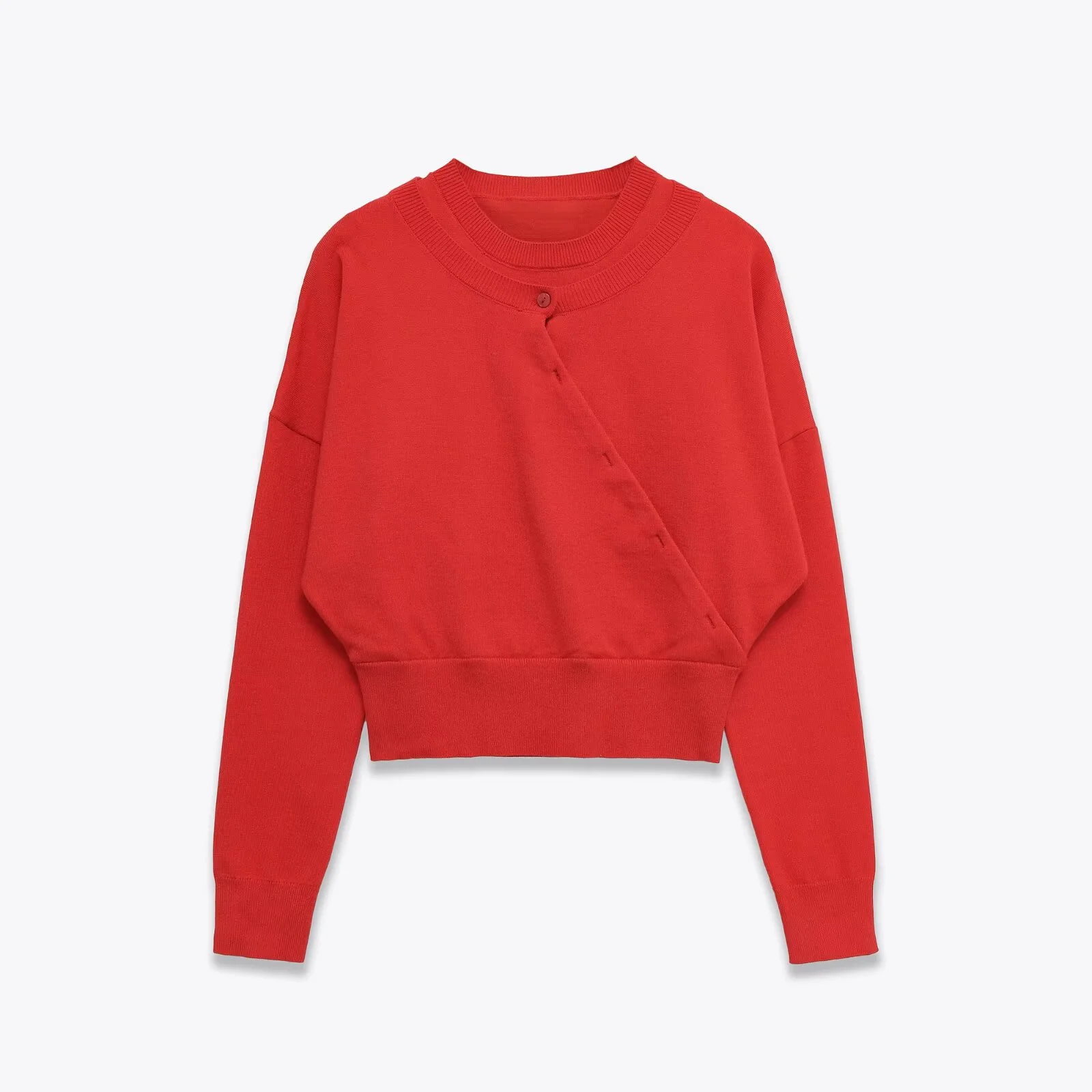 

Весна 2026, новая женская повседневная модная простая двухслойная вязаная куртка с круглым вырезом и длинными рукавами, топ