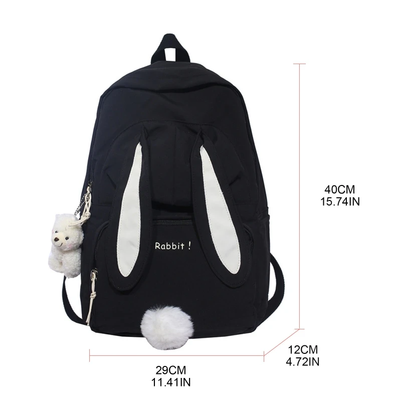 Cute Rabbit Ear Backpack for Teen Girls School Backpack Female Large Capacity Kawaii School Daypack Nylon Casual Student Bookbag