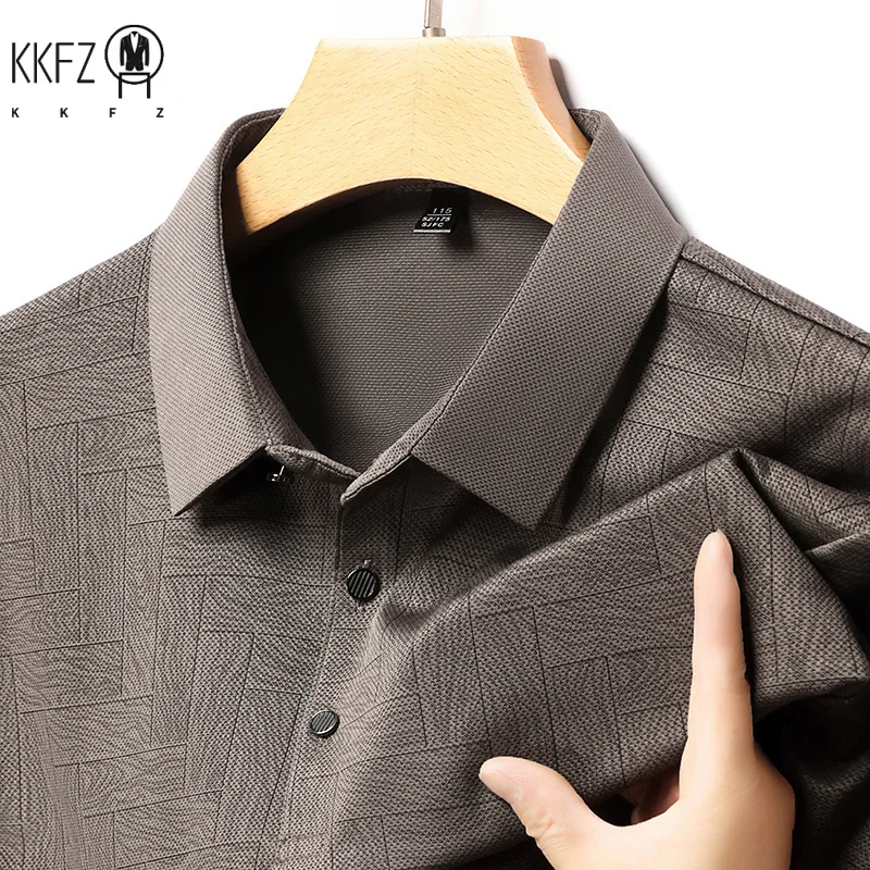 Outdoor Leisure Focus Lapel Printed Polo Brick Wood Pattern Camping Stroll Daily Errands Casual Shopping Top