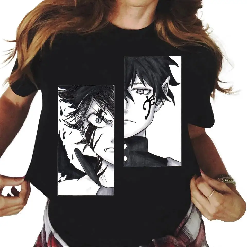 Japońskie Anime czarna koniczyna T-Shirt męski damski wydruk graficzny z krótkim rękawem moda na co dzień Plus rozmiar Unisex T Shirt