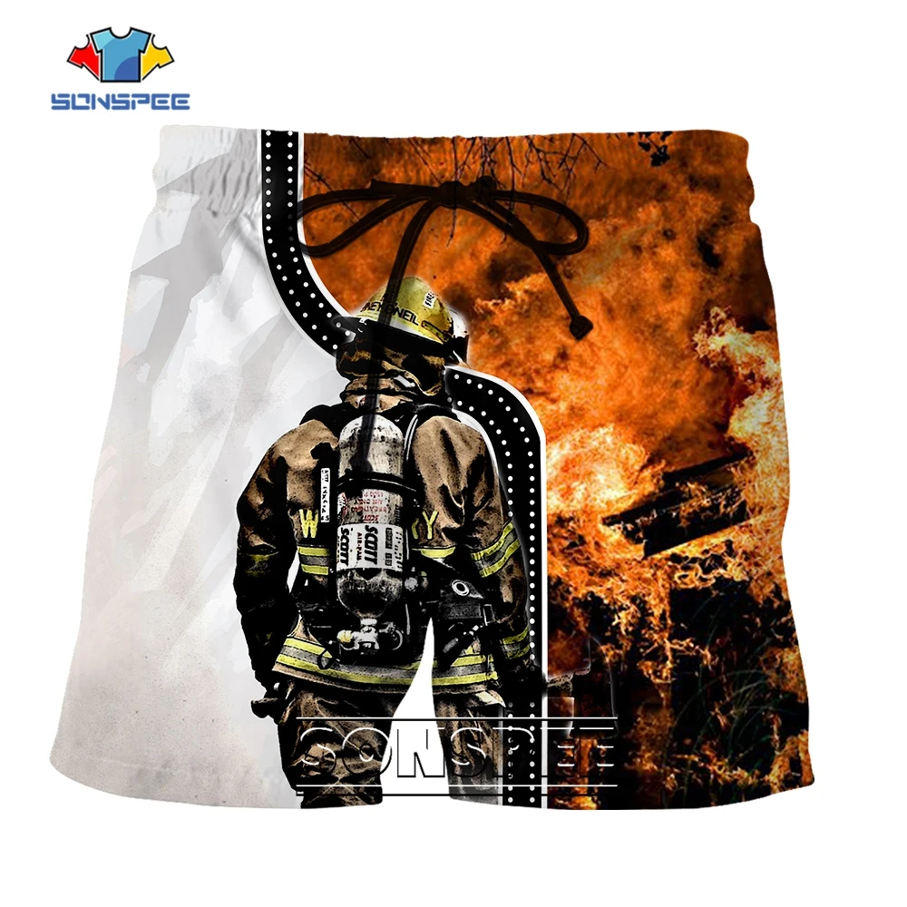 SONSPEE Summer Fire Fighting Fireman Hero Pattern Shorts Newest Men Women Streetwear 3D Print Plus Size Fashion Sports Knickers