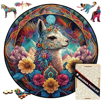 Puzzles en bois pour adultes, jouets lama, Puzzle en bois de forme ronde, Puzzle Animal en bois, défi créatif pour ami de la famille