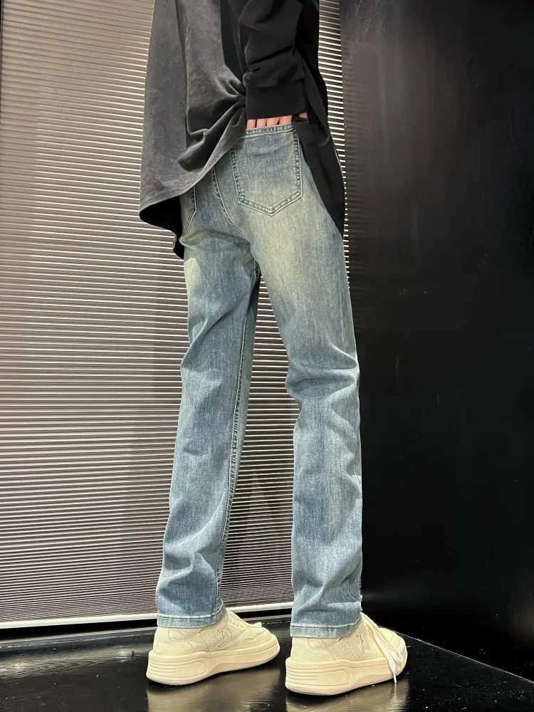 

American High Street Men's Jeans Summer Thin Wide Leg Slim Straight Casual Pants mid Waist Dyed Jeans Breathable Wear Resistant