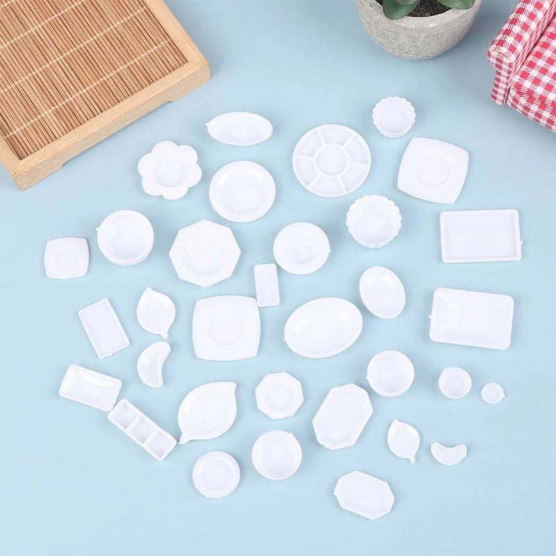 33 unids/set casa de muñecas bandejas en miniatura platos muñeca Mini comida platos blancos vajilla cocina accesorio de juguete