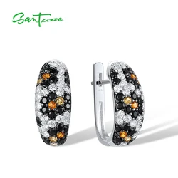 SANTUZZA Pure 925 Sterling Silver Latch Back Earrings For Women Black Spinel White CZ Yellow Nano CZ Trendy Fine Fashion Jewelry
