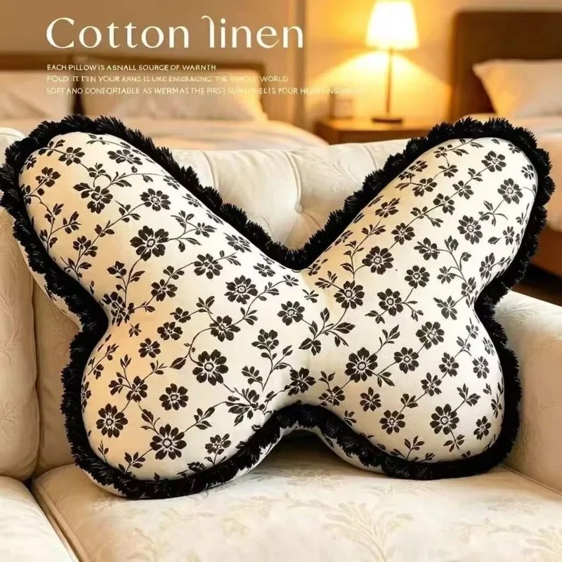 Soft Floral Butterfly Pillow Cushion Cotton Linen Throw Sofa Bed Headboard Lumbar Backrest Window Seat Home Decorative Pillow