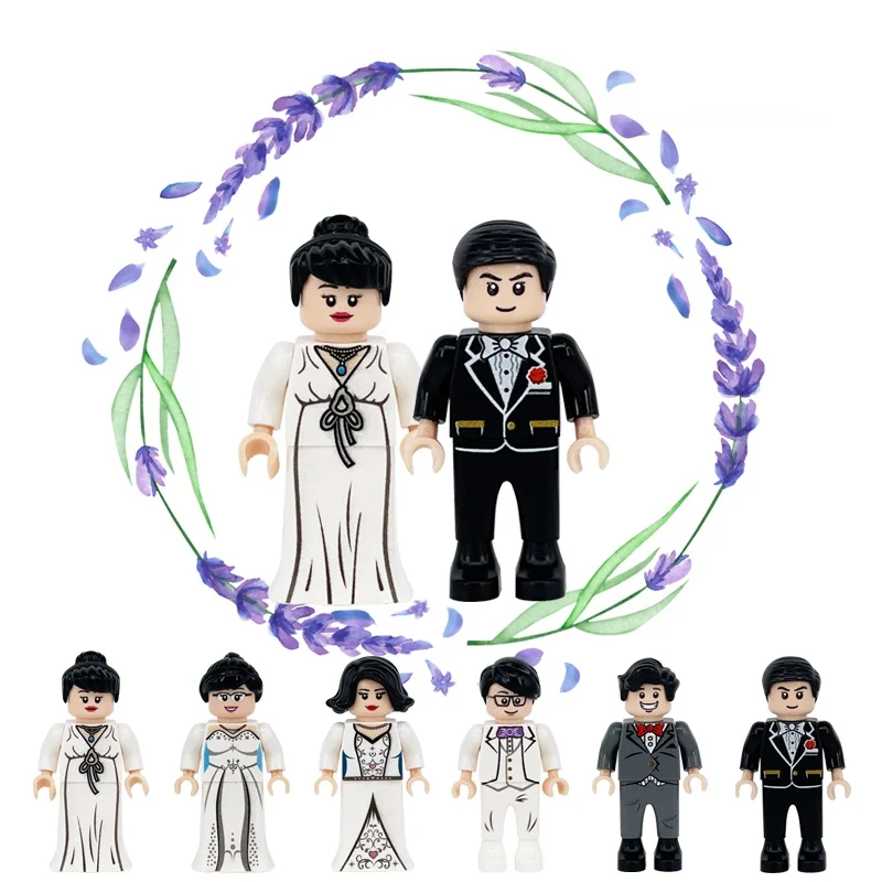 Wedding Marry Bride Character Party 4.5cm Mini Action Figures Playmobil MOC City Model Accessories Building Blocks Bricks Toys