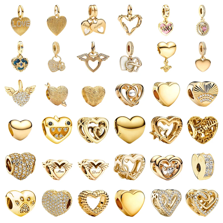 

Новые оригинальные подвески, сверкающие золотые сердца, серия, крылья ангела, сердечки, зажим, бусины счастливой звездой, подходят для браслетов в виде змеи, ювелирные изделия своими руками, подарок