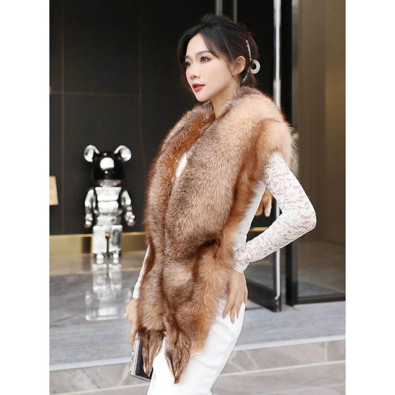 Natural Fur Scarf Korean Style Atmosphere Really Fox Fur Shawl Cape Coat Winter Women\'s Tight Outer Wear Cloak Cold-Proof Noble