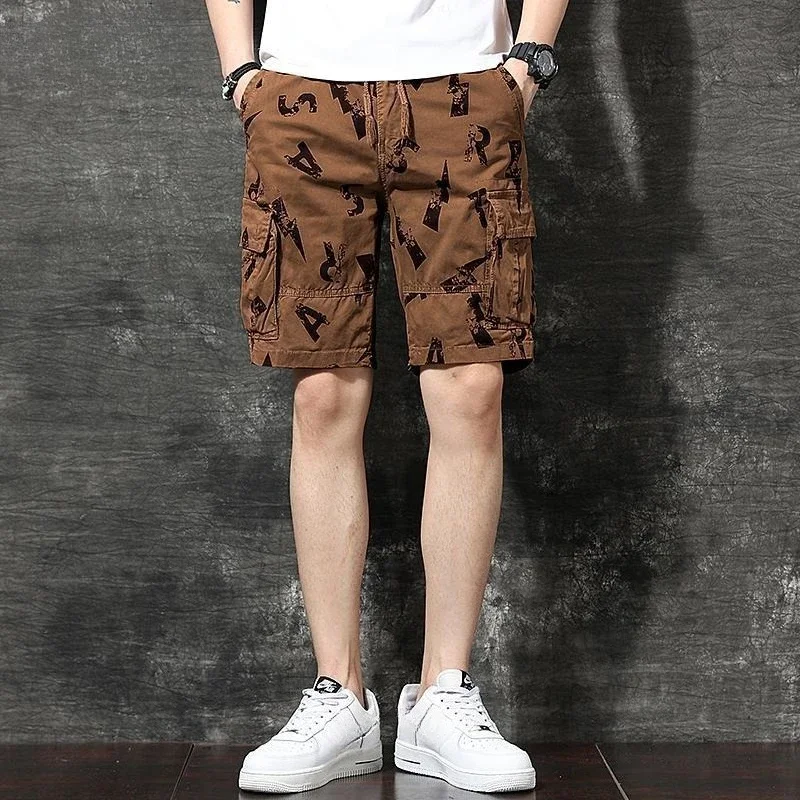 

С карманами на шнурке, свободные широкие мешковатые короткие брюки для мужчин, мужские шорты-карго с эластичной резинкой на талии, красивая нейлоновая популярная уличная одежда
