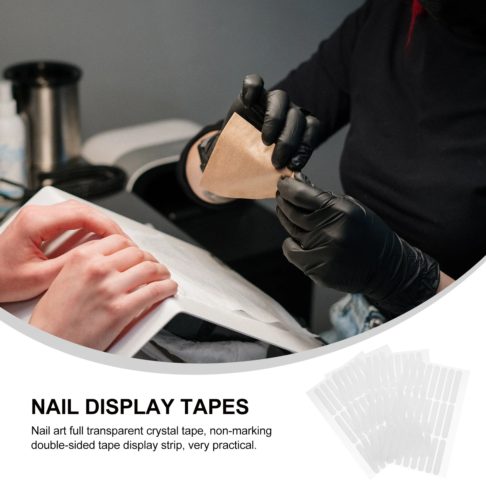 4 Sheets Transparent Crystal Tape Double-Sided Nail Art Display Strip for Fake Nail Practice Manicure Tool Salon Displaying