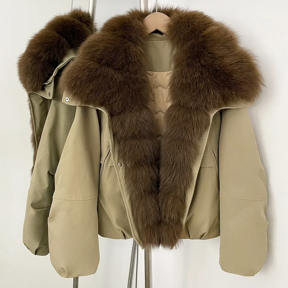 Daunenmantel für Damen, Winter-Parka-Jacken mit natürlichem Fell für Damen, Halbsaison-Jacke für Damen, warme Echtpelzmäntel für Damen 2025,