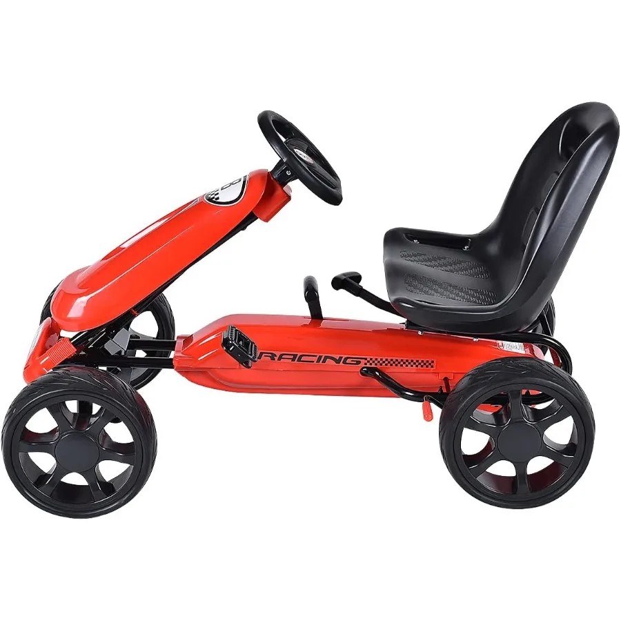 Crianças kart, carro de brinquedo de corrida ao ar livre de 4 rodas para crianças, passeio movido a pedal no carro com assento ajustável, pneus de borracha eva, ideal para