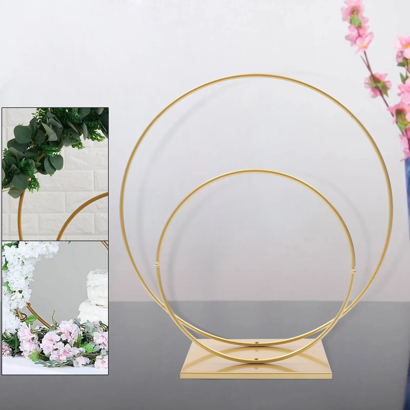 

Wedding Flower Stand Metal Table Centrepiece Double Round Backdrop Stand For Wedding Party 40cm+60cm Gold