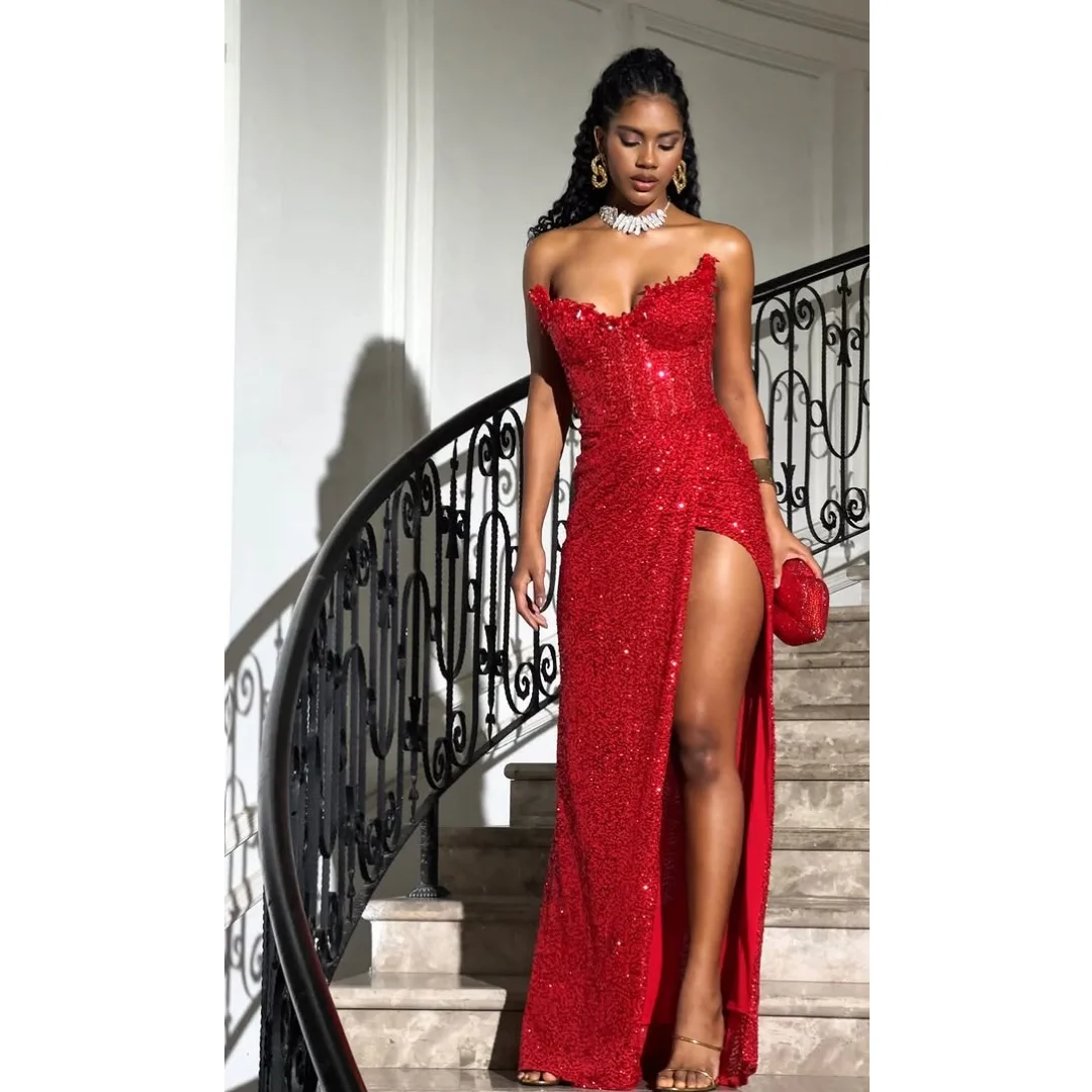 

Lena Red Ball Gowns Индивидуальные роскошные платья для выпускного вечера 2025 Женское роскошное вечернее платье без рукавов Блестящий халат De Cocktail Femme