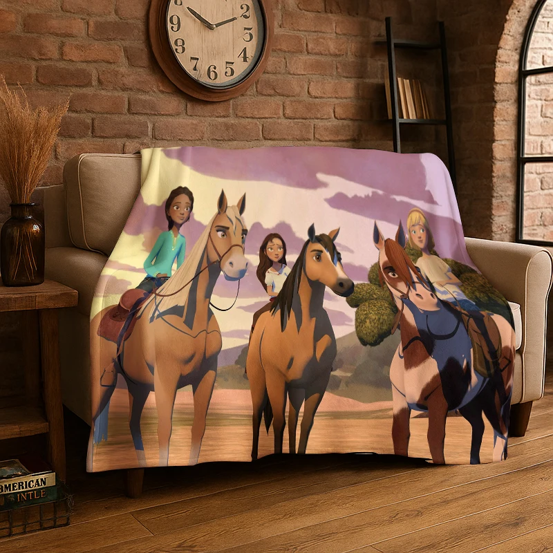 New Cartoon Spirit Riding Free Horses Flannel Throw Blanket,Warm Cozy Blanket for Bed,Sofa,Couch,Bedroom,Living Room,Office,Gift