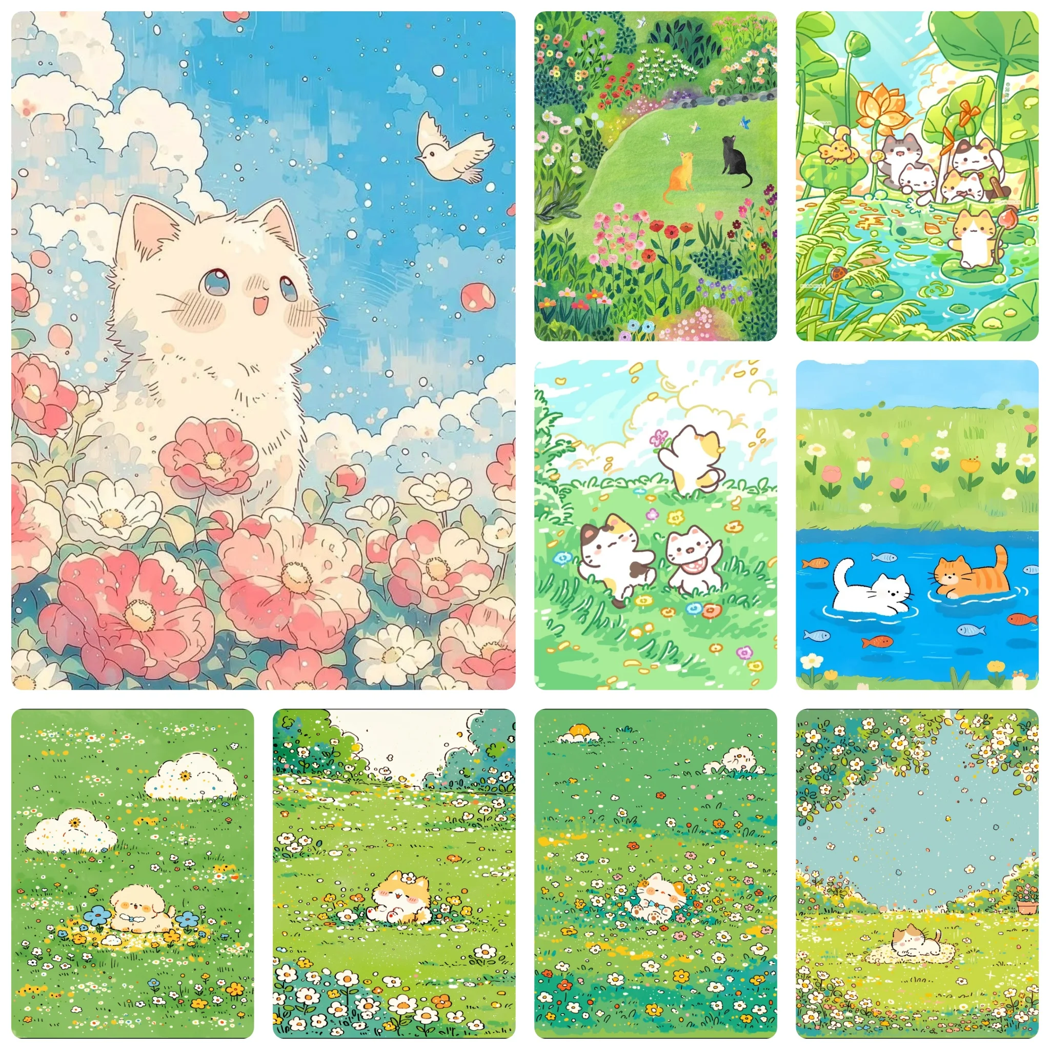 DIY Cute Garden Cat Diamond Painting, Adorable Kitten Playing In Floral Meadow For Living Room Wall Decoration Handmade Gift