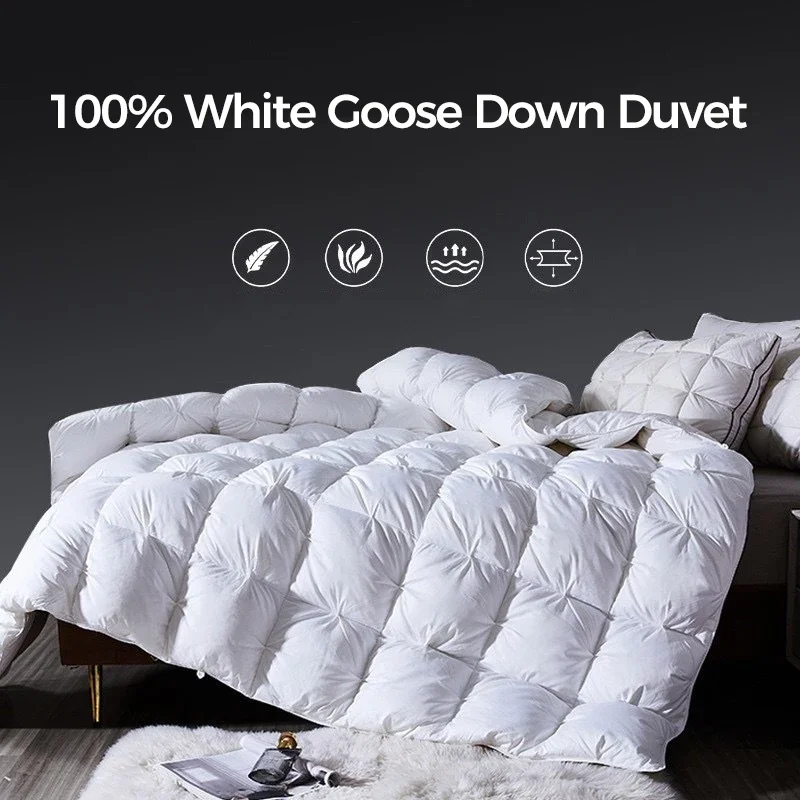 Luxury 100% White Goose Down Duvet Lightweight Fluffy Warm Queen King Size Comforter Home Hotel 3D Quilted Winter Quilt Blanket