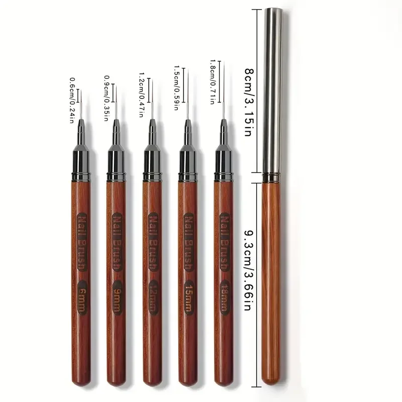 5 قطع من فرشاة الأظافر ذات المقبض الخشبي، فرشاة رسم مدببة دقيقة مناسبة للرسم المصغر، لوحة زيتية بألوان مائية من الأكريليك