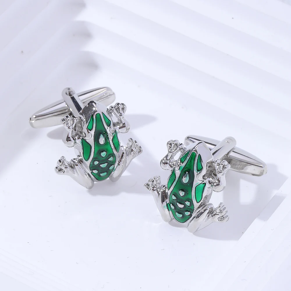 Animal Frog Pair Cufflinks Green Enamel Cute Jewelry For Boy Friend Father Dad Husband Gift Galaxy Mens Cuff Links