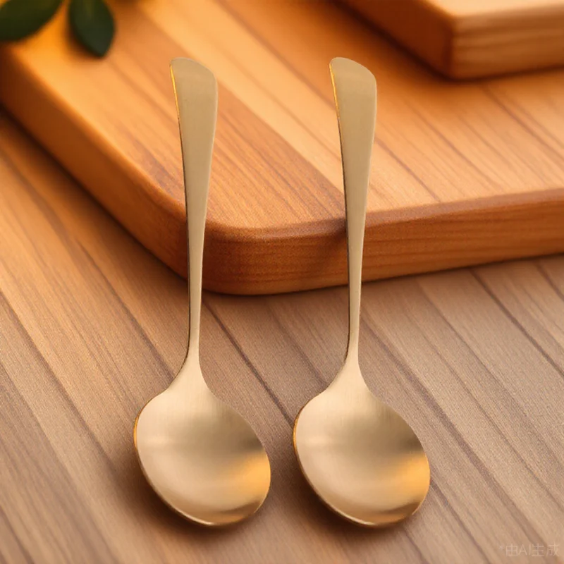 

2pcs Brass Thickened Soup Spoons Home Tableware Porridge Spoons Simple Decorative Dishwasher Safe Smooth Handle Comfortable Use