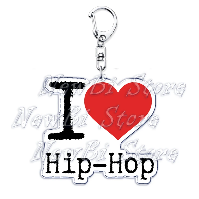 Retro East Coast I Love Hip Hop Keychain for Accessories Bag Rap Music Rapper Pendant Key Chain Ring Keyring Jewelry Fans Gifts