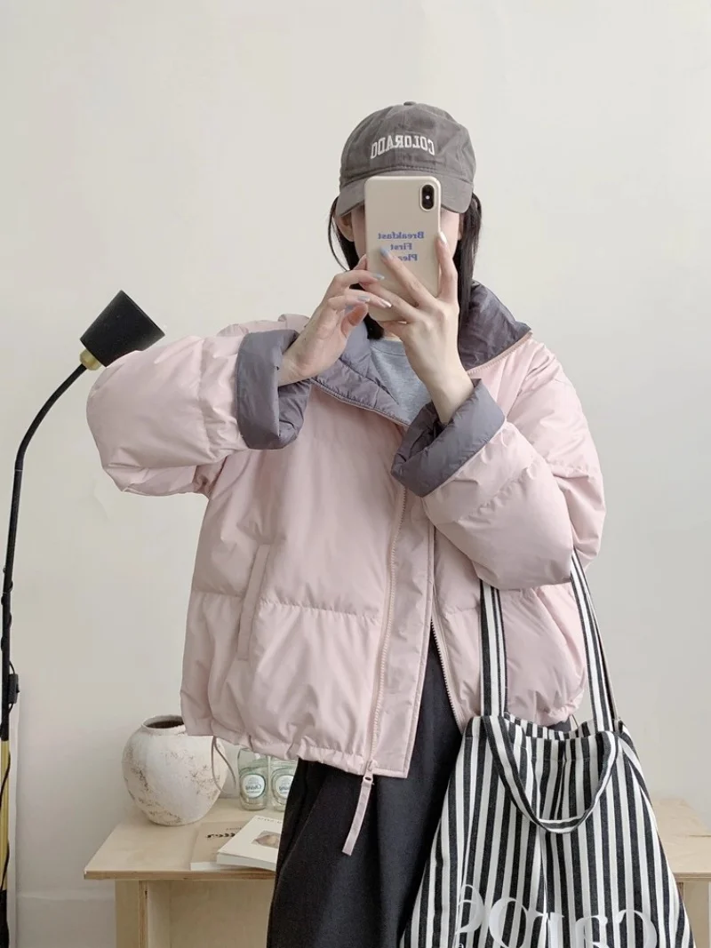 2025 New Down Jacket Women's Korean Version Thick Contrasting Color White Duck Down Warm Bread Winter Coat W480