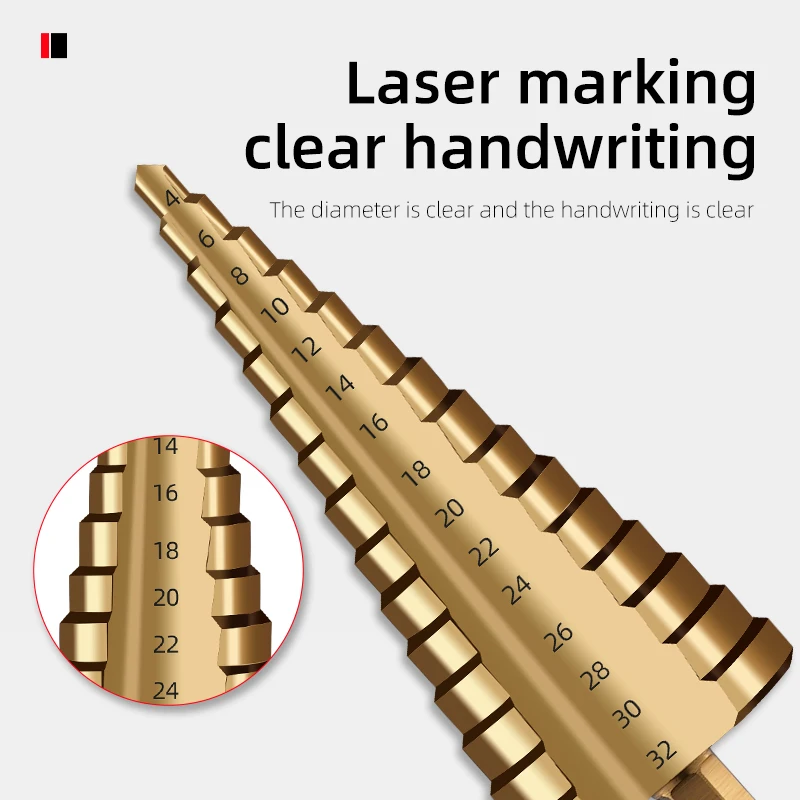 3-12 4 -12 4-20MM HSS Punta a gradino per pagoda scanalata dritta 3 pezzi Set di punte per alesatore con codolo esagonale Foro in metallo per legno rivestito in titanio