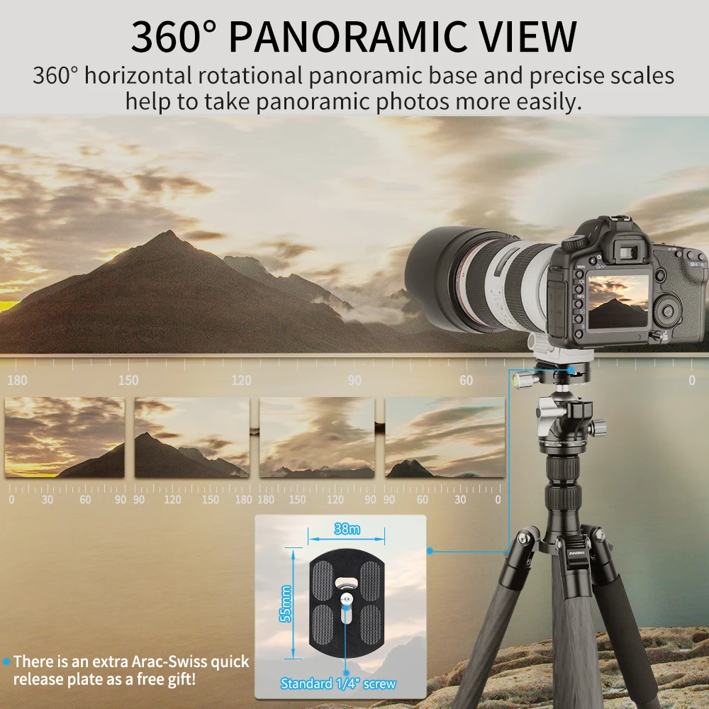 E34/E40 testa a sfera per treppiede a basso profilo testa a treppiede per fotocamera CNC con tacca a U panoramica per fotocamera DSLR monopiede piastra a sgancio rapido Extra