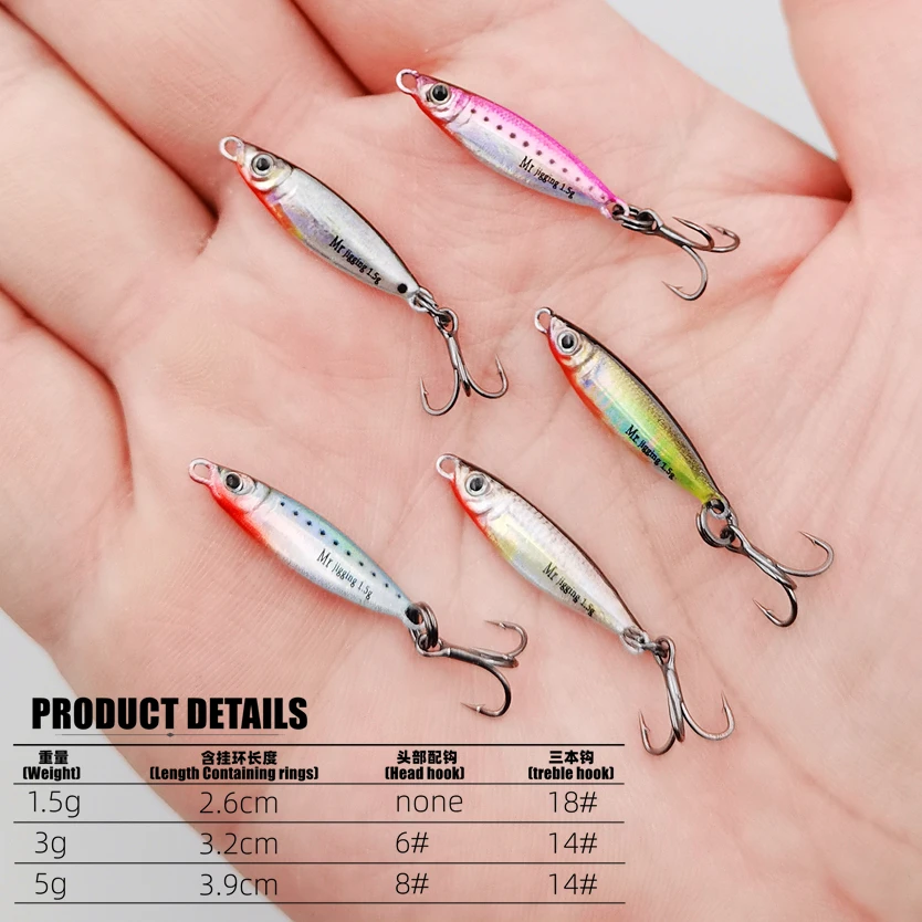 Mr JigginG 5szt 1.5/3/5g 3D Mini Lure Metal Cast Jig Spoon Jigging Pesca Fish Micro Fishing Lure Artificial Bait Akcesoria — zdjęcie 5