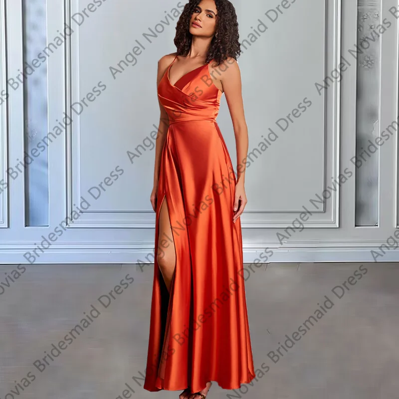 Abiti da damigella d'onore lunghi arancioni personalizzati con tasca da sera, ballo di fine anno, festa formale, compleanno, vestido boda invitada mujer