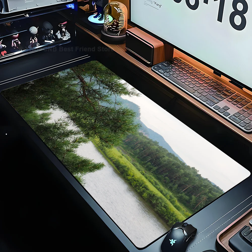 Nature River Forest Mountains Mousepad Mouse Mat Desk Mat With Pad Gaming Accessories Prime Gaming XXL Keyboard Pad