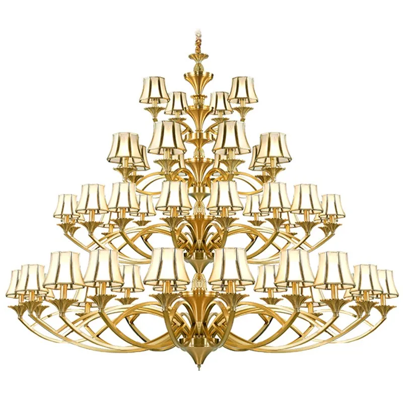 Large ceiling Chandelier Led Hanging Lamp hotel stair lighting fixture for Living Room church Retro Copper Chandeliers lustre