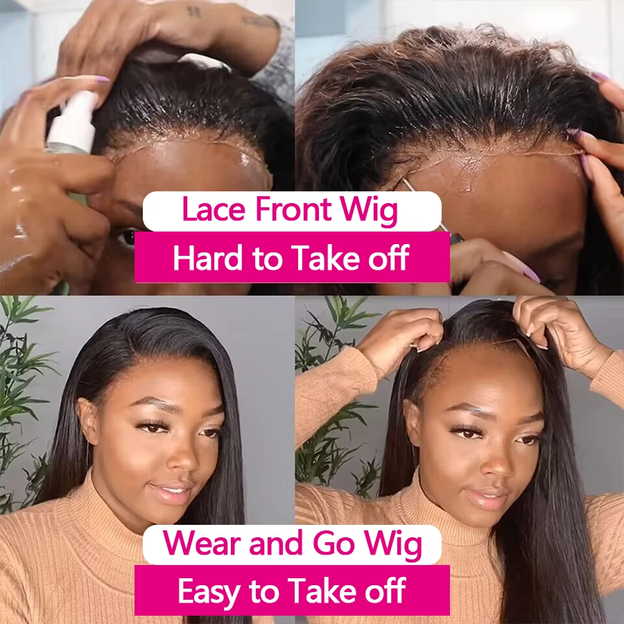 Glueless Wear And Go Wig Pre Plucked Straight Wig HD Lace Glueless 4x4 Closure Wig Pre Cut Hairline Ready to Go Wigs For Women