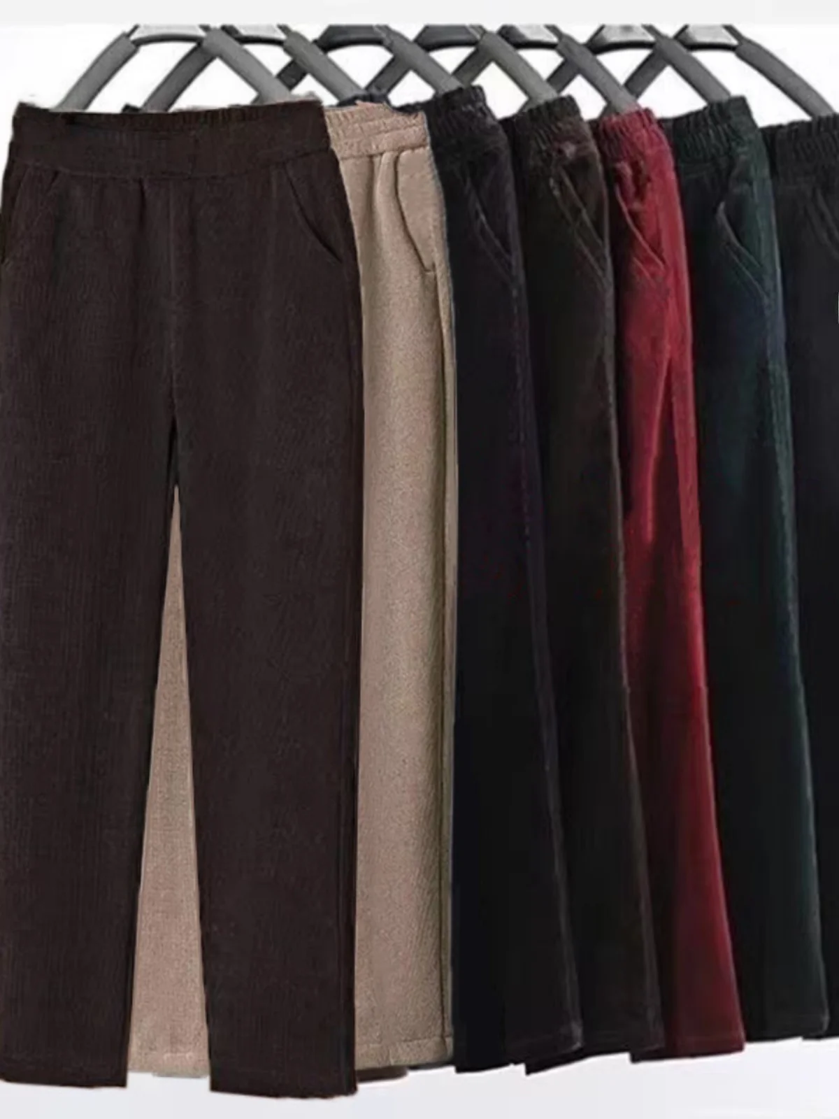 Thiened fce forrado veludo calças casuais soltas perna reta cintura alta outono inverno plus size calças confortáveis femininas