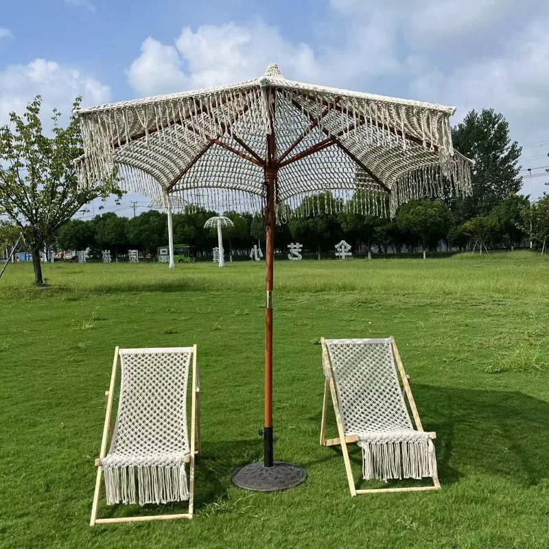 Outdoor braided umbrella cotton rope braided lace sun tassel, handmade rope coffee shop decoration shaded courtyard