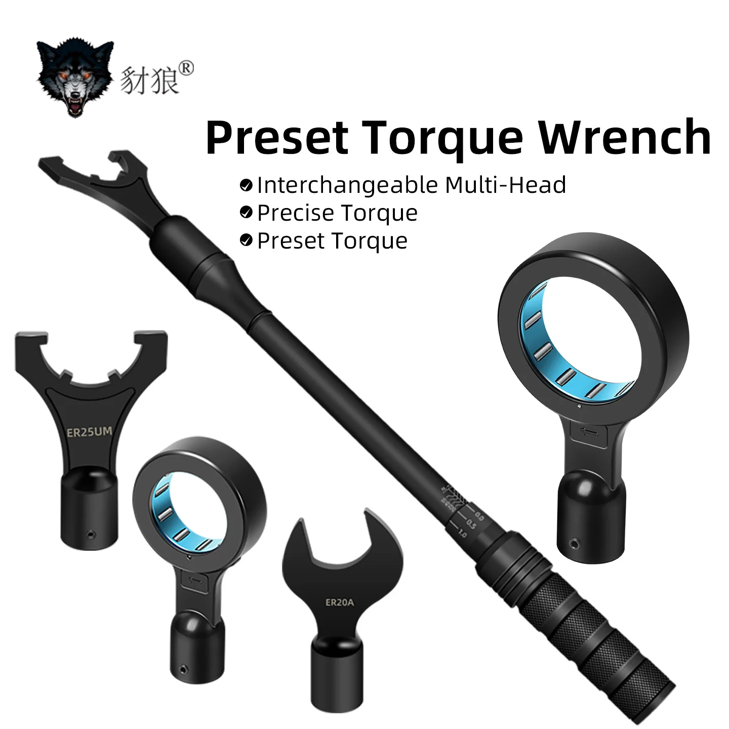 

ER Torque Wrench Set ER16A ER20A ER25UM ER32UM ER40UM Nut Wrench with Interchangeable Head and Extended Tool Holder Wrench
