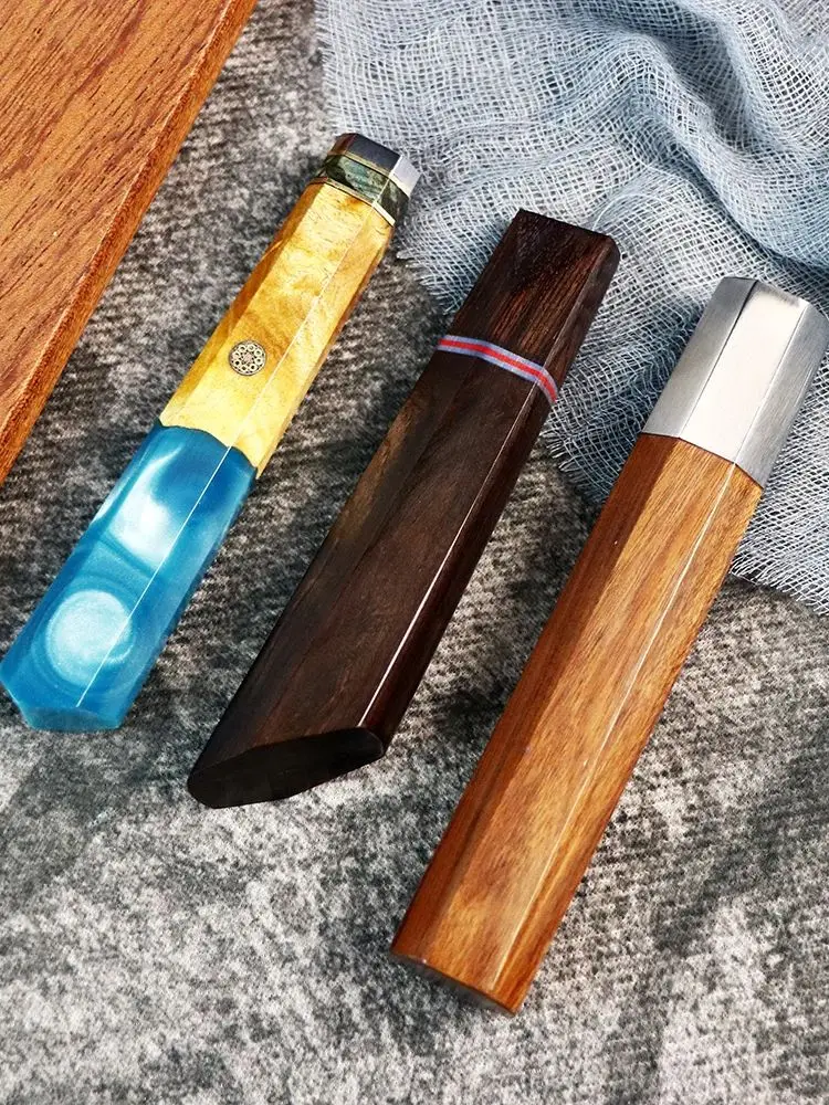 DIY uchwyt noża naturalna ochrona środowiska ośmiokątna niebieska żywica akcesoria do uchwytów sześciokątny jaskółczy ogon drzewo sandałowe EDC — zdjęcie 2