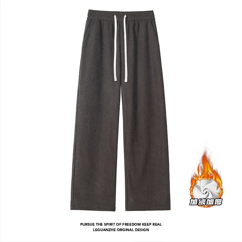 

【Mirrordust】2025Winter Soft Cotton Fleece Lined Pants Japanese Style Solid Color Casual Loose Long Pants for Men M-5X