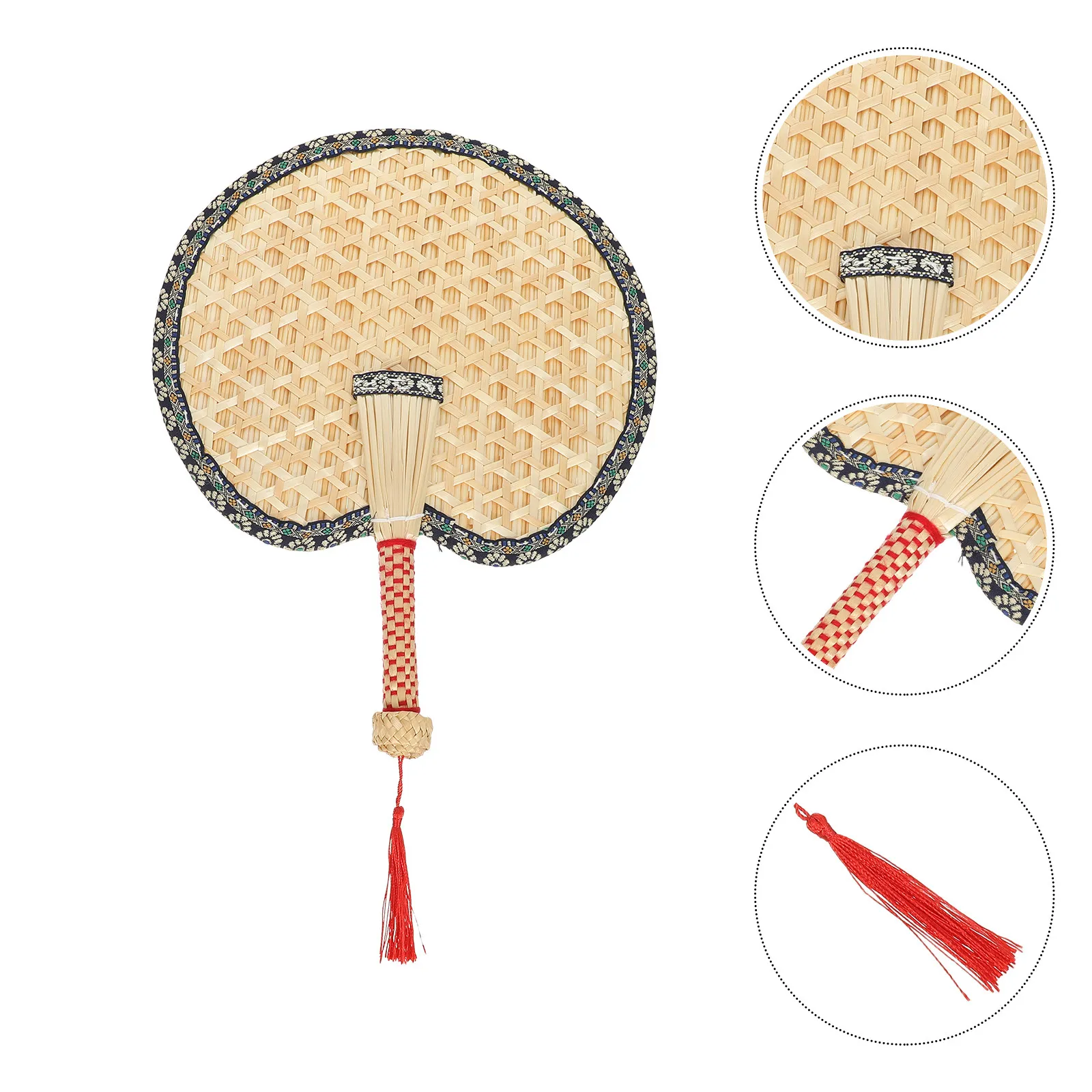 Hand Woven Wheat Straw Fan – Rustic Colorful Border, Portable Summer Cooling Fan for Outdoor & Indoor Use