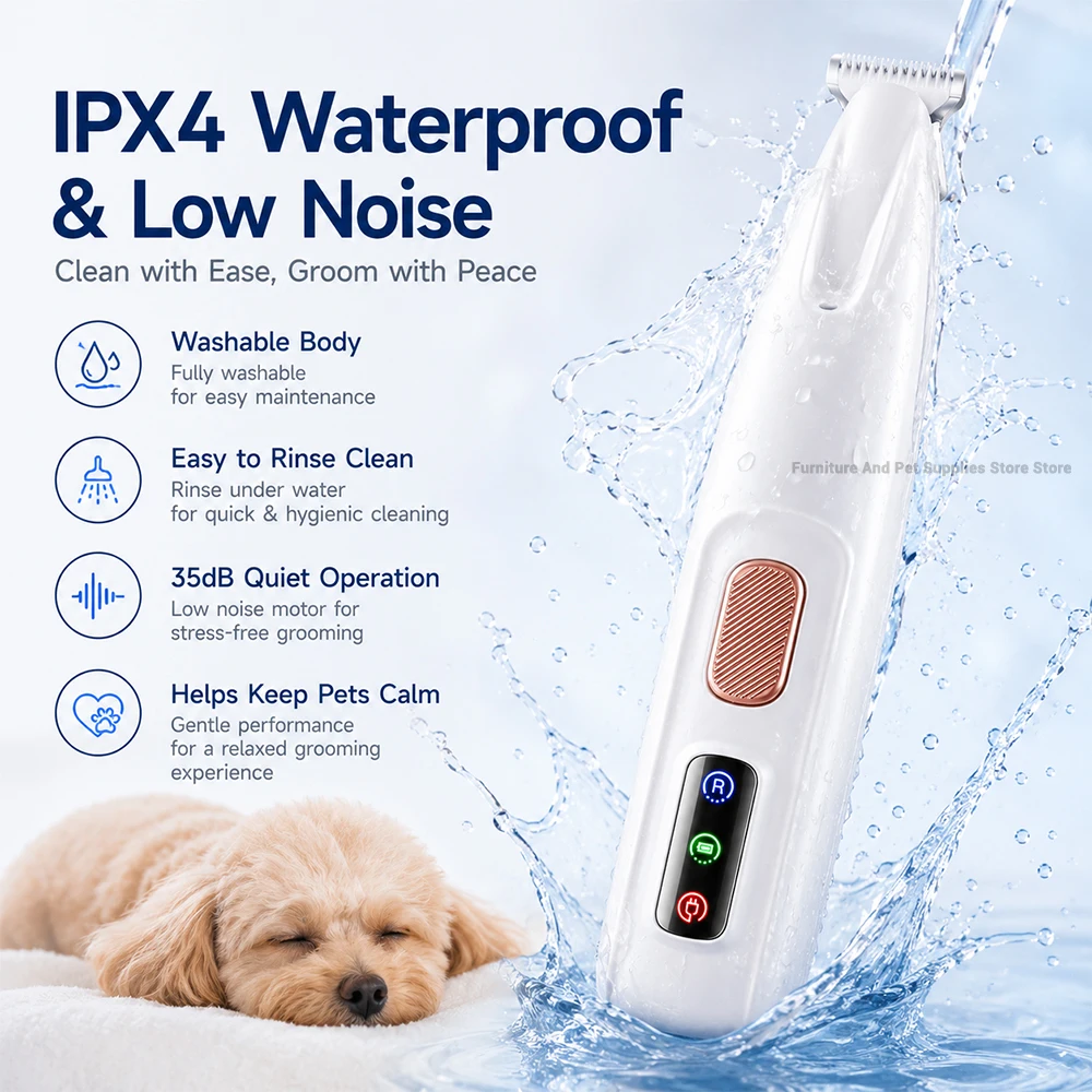 Pet Dog Electric Beauty Hair Trimmer Waterproof Pet Foot Hair Trimmer Low Noise Cat Dog Face Foot Ear Hip Claw LED Light Shaver - view 3