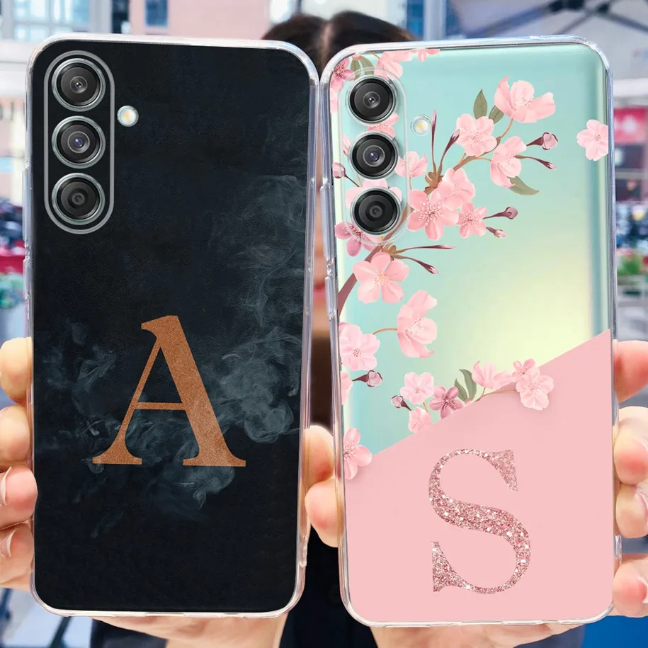 For Samsung Galaxy M55 Case SM-M556B Silicone Cover Fashion Flower Letters Clear TPU Soft Bumper For Samsung M55 F55 C55 5G Case