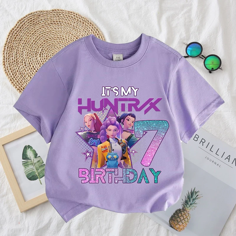 Kpob DamonHunters Bbirthday Cotton T-Shirt Boy Girl Clothes Number 1-9 Party Tops Children's Baby Summer Short Sleeve Top Gift