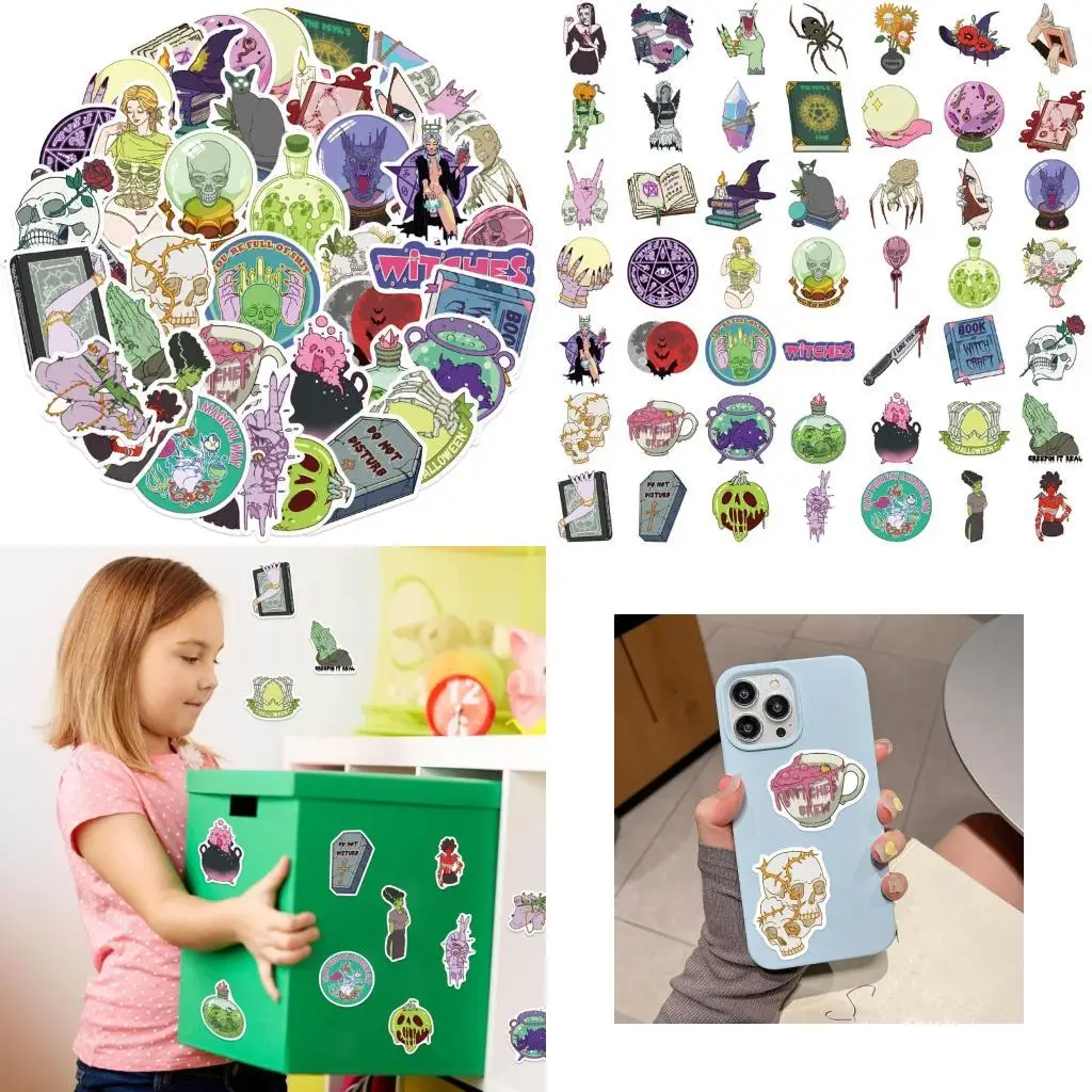 

Y1UB 50 Cartoon Witch Stickers PVC Material No Residues Peels Off Decals For Tablets