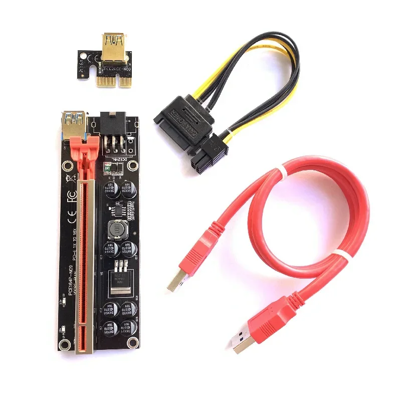 VER009 USB 3.0 PCI-E Riser VER 009S Express 1X 4x 8x 16x Extender Riser Adapter Card SATA 15pin To 6 Pin Power Cable