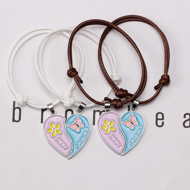 Bohemian Braided Bracelet Fashion Simple Ladies Stitching Heart Shaped Best Friend BFF Pendant Friendship Jewelry Gift 2023