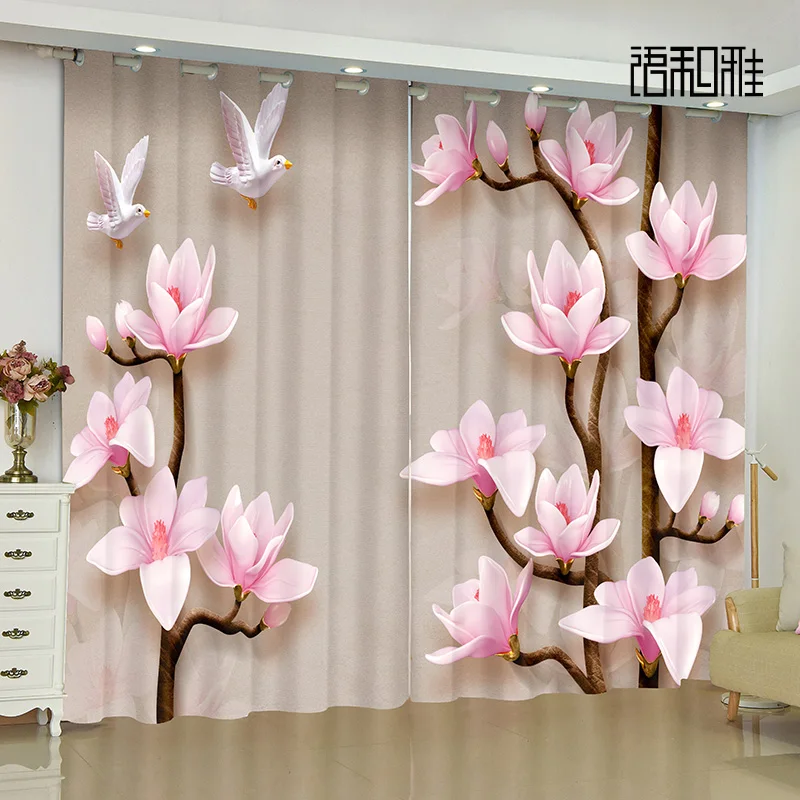 2Panel Custom Chinese Curtain Ink Landscape Peach Pine Print Curtain Living Room Bedroom Kitchen Blinds Transparent Curtain