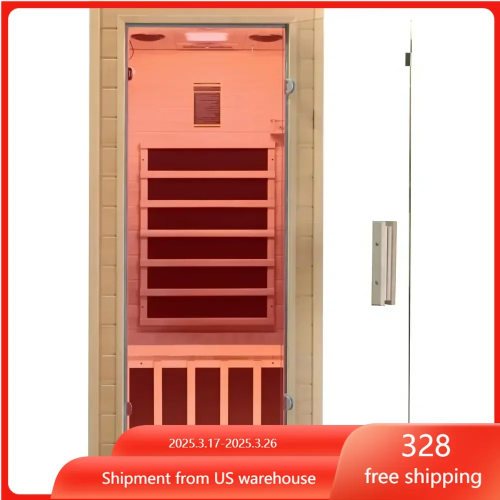 Infrared Sauna Low EMF 5 Heating Panels 1400W Therapy for Personal Wooden Dry with Bluetooth Speakers LED Lamp 1 Person Spa