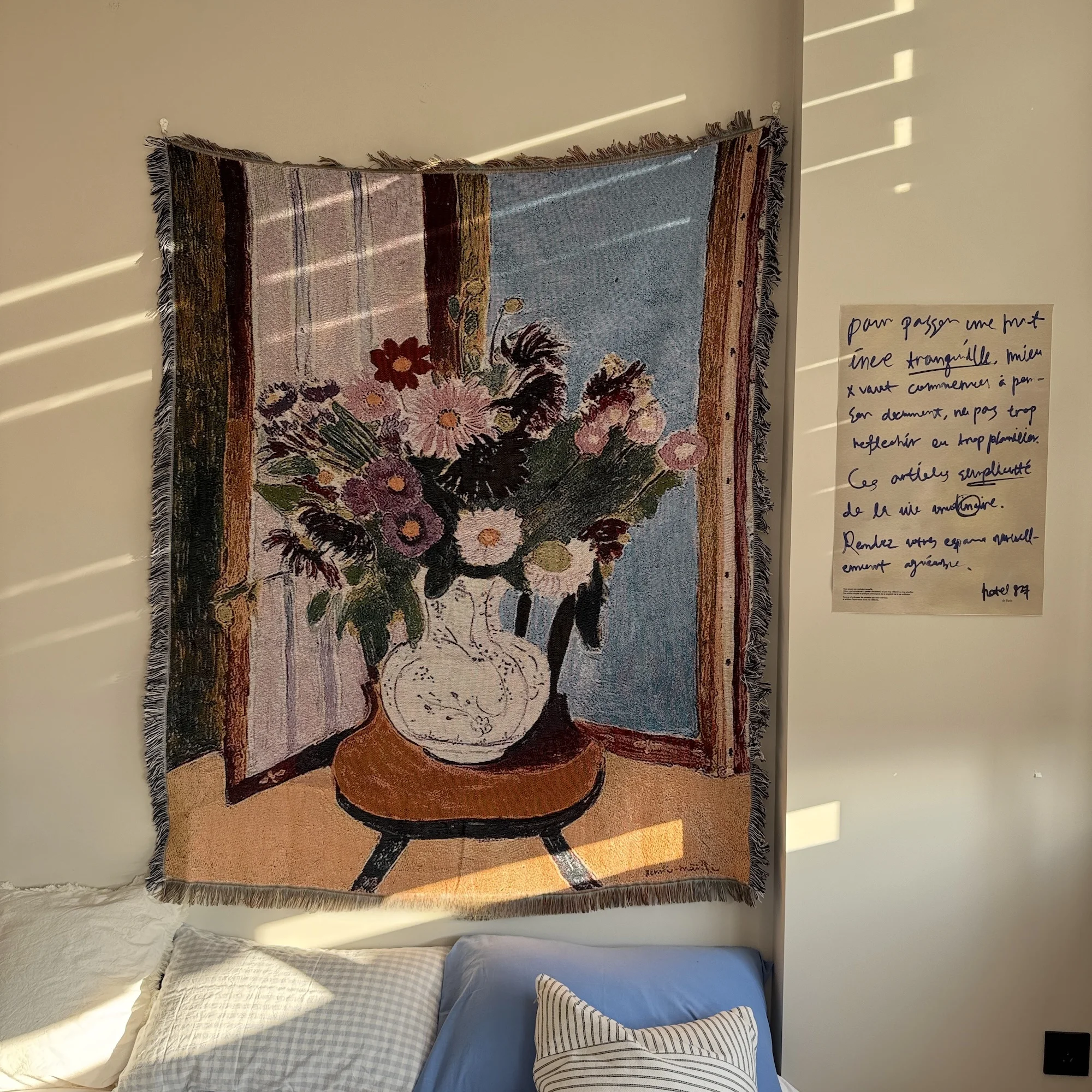 

Гобелен-плед с изображением цветочной вазы и окна в стиле Анри Матисса, скандинавский стиль, из смешанных материалов, для домашнего декора, художественный дизайн