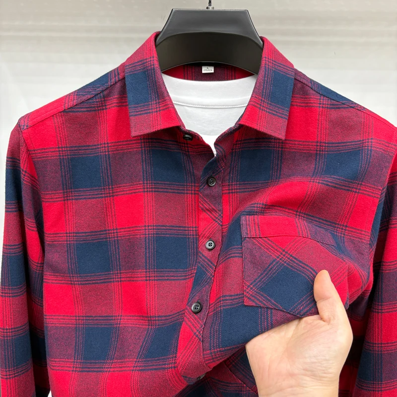 cotton100% men's autumn high quality new product sanding shirt grid lapel long sleeves pocket coat leisure fashion men clothing